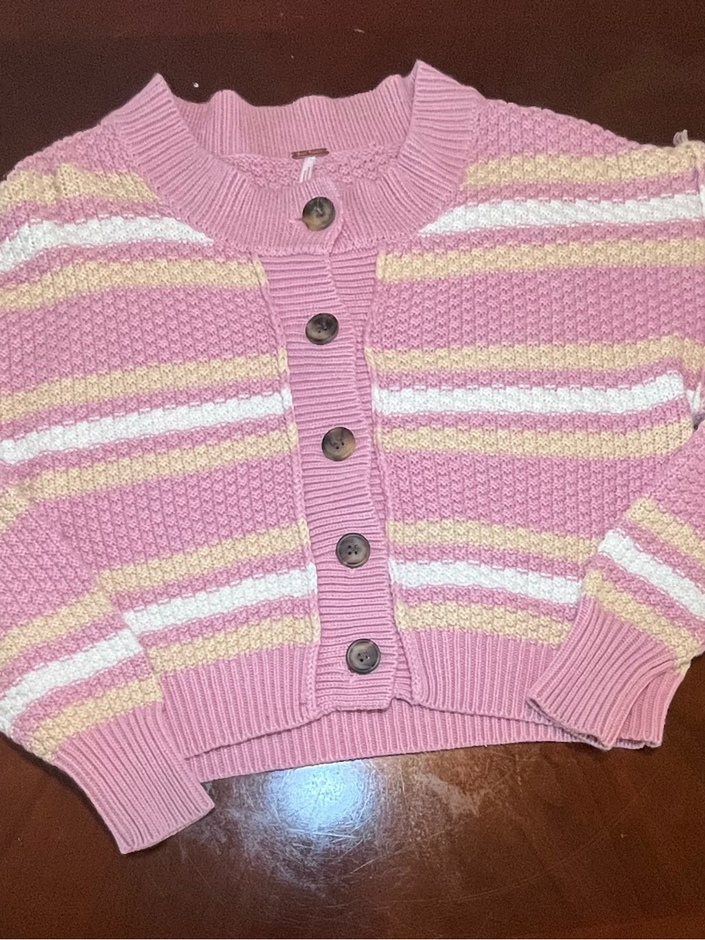 Free People Pastel Pink Striped Button-Up Cardigan